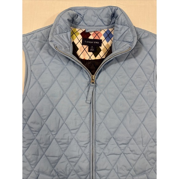 VEST PUFFER Lands End  Women Small 6-8  FULL ZIP SNAP POCKETS LIGHT BLUE Quilted - Picture 2 of 7